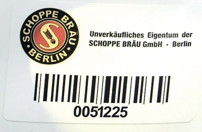 Eigentumsaufkleber mit Logo, Barcode und fortlaufender Nummer