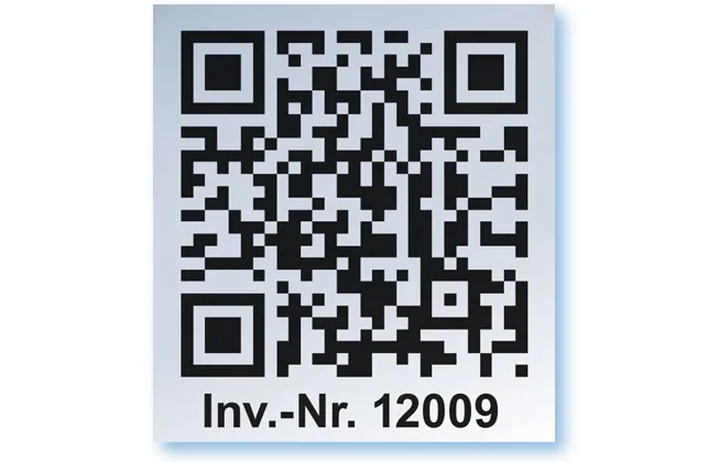Silberner QR-Code-Aufkleber mit Inventarnummer